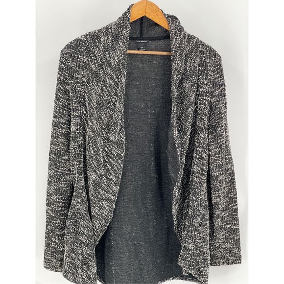 Club Monaco Cardigan Sweater Open Women Small Marled Black White Draped - Picture 1 of 13